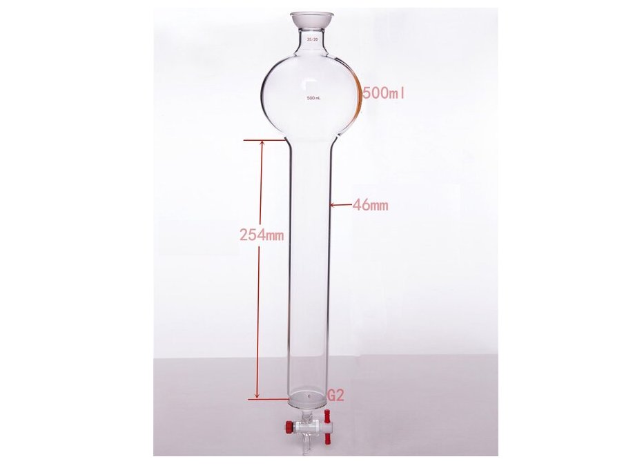 MSE PRO Chromatography Column with Sand Plate Storage Ball, 35/20, φ46mm, Effective Length: 254mm, 500mL - MSE Supplies LLC