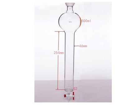 MSE PRO Chromatography Column with Sand Plate Storage Ball, 35/20, φ46mm, Effective Length: 254mm, 500mL - MSE Supplies LLC