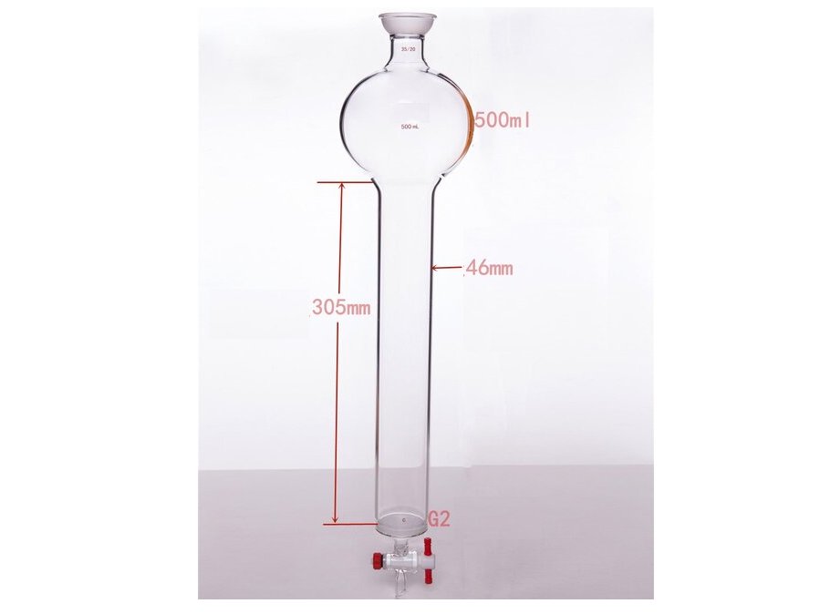 MSE PRO Chromatography Column with Sand Plate Storage Ball, 35/20, φ46mm, Effective Length: 305mm, 500mL