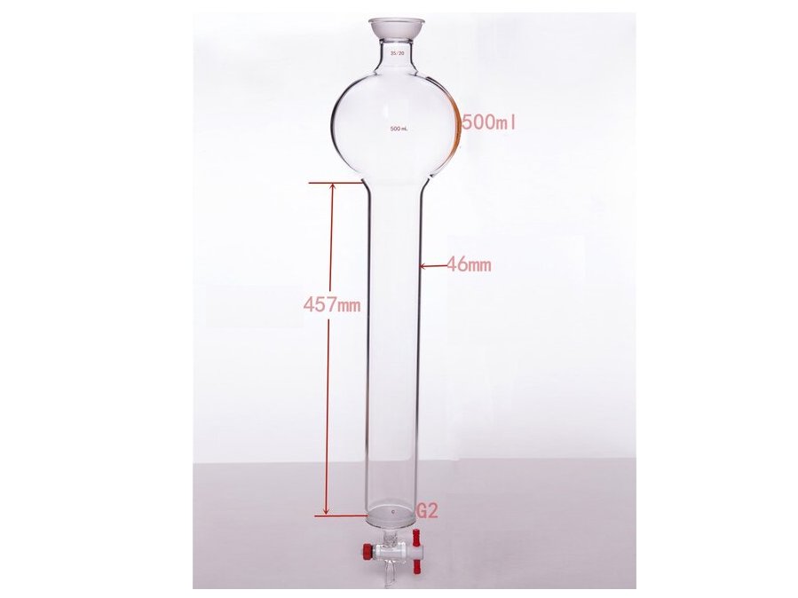 MSE PRO Chromatography Column with Sand Plate Storage Ball, 35/20, φ60mm, Effective Length: 203mm, 500mL