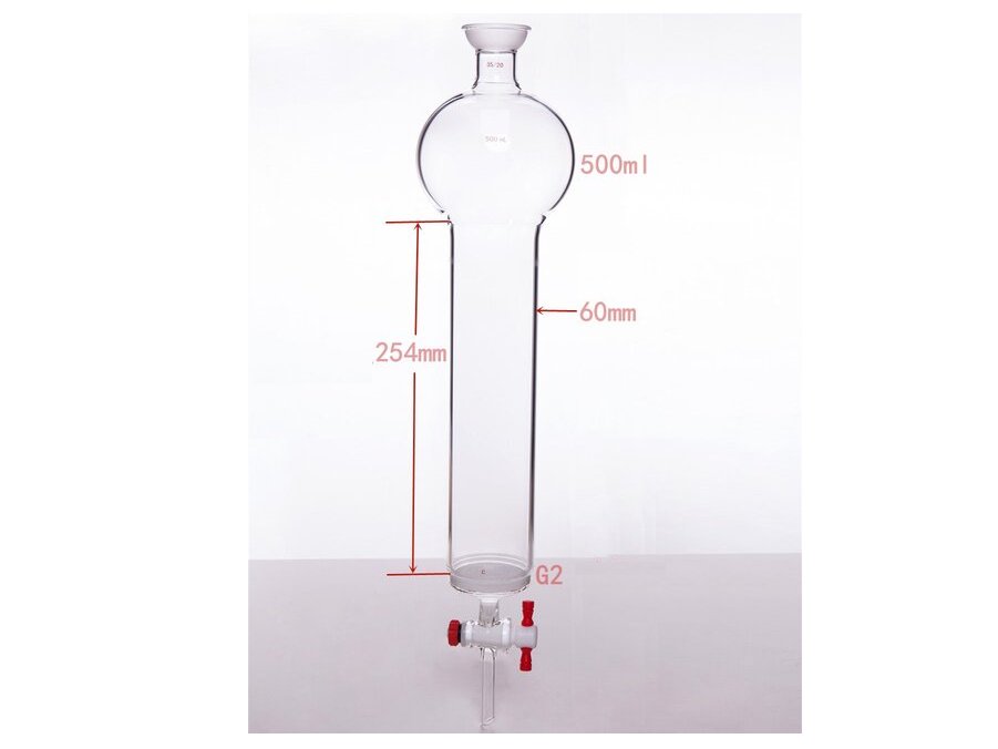 MSE PRO Chromatography Column with Sand Plate Storage Ball, 35/20, φ60mm, Effective Length: 254mm, 500mL - MSE Supplies LLC