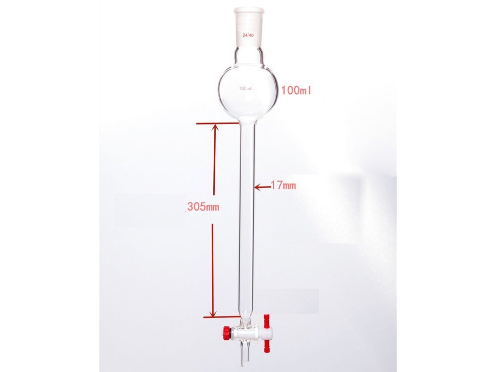 MSE PRO Chromatography Column with Storage Ball, 24/40, φ17mm, Effective Length 305mm, Storage Ball: 100mL - MSE Supplies LLC