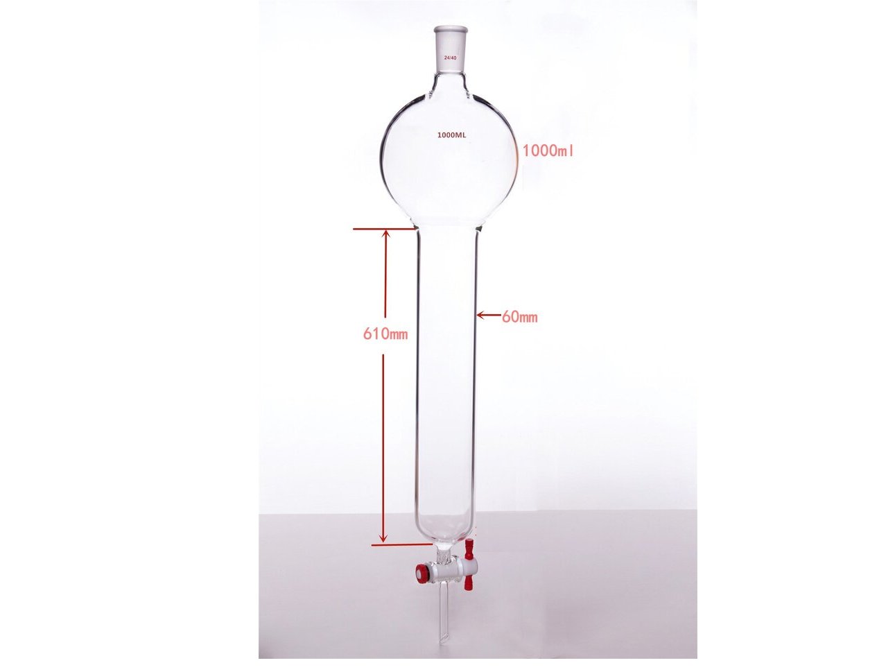 MSE PRO Chromatography Column with Storage Ball, 24/40, φ60mm, Effective Length 610mm, Storage Ball: 1000mL - MSE Supplies LLC