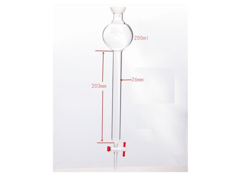 MSE PRO Chromatography Column with Storage Ball, 35/20, φ26mm, Effective Length: 203mm, Storage Ball: 250mL