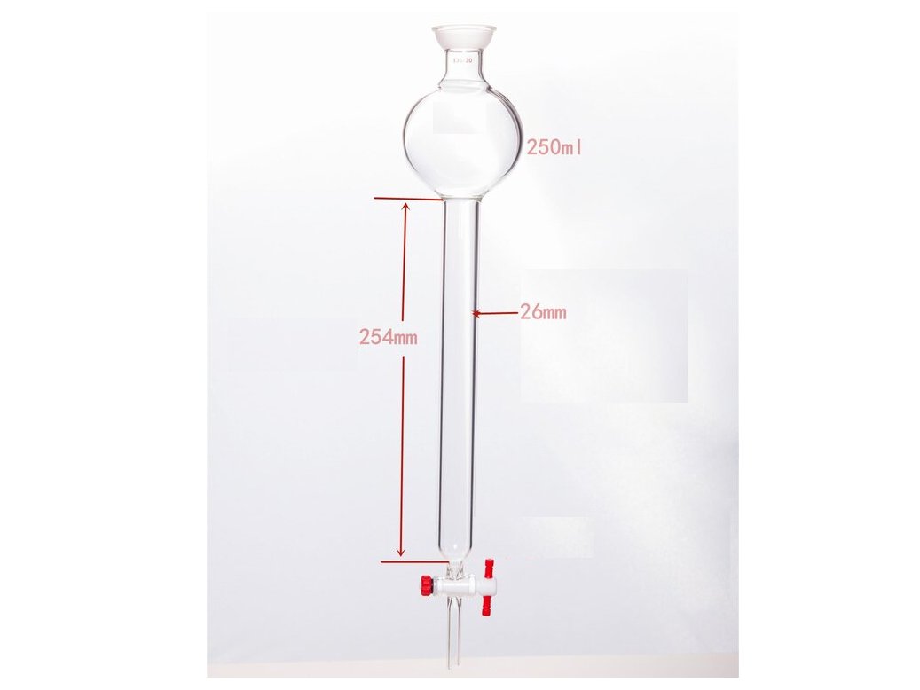 MSE PRO Chromatography Column with Storage Ball, 35/20, φ26mm, Effective Length: 254mm, Storage Ball: 250mL