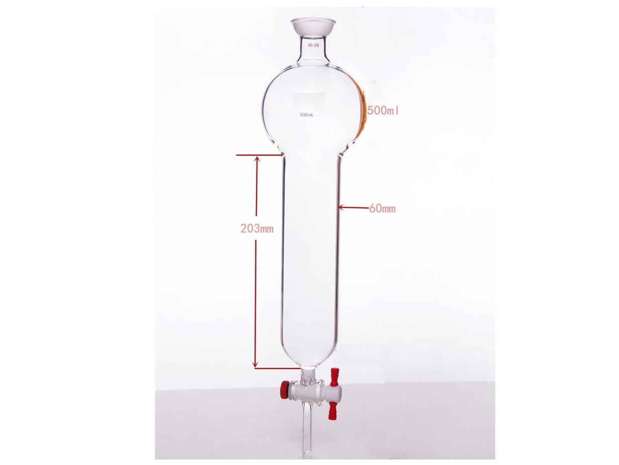 MSE PRO Chromatography Column with Storage Ball, 35/20, φ60mm, Effective Length: 203mm, Storage Ball: 500mL