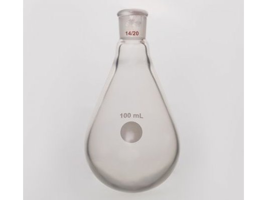 MSE PRO Coating, Thin-Walled Eggplant-Shaped Bottle for Rotary Evaporation, High Strength, Grinding Mouth: 14/20, 100mL