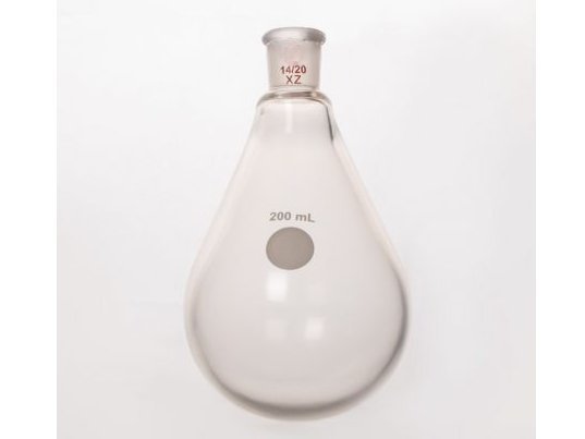 MSE PRO Coating, Thin-Walled Eggplant-Shaped Bottle for Rotary Evaporation, High Strength, Grinding Mouth: 14/20, 200mL
