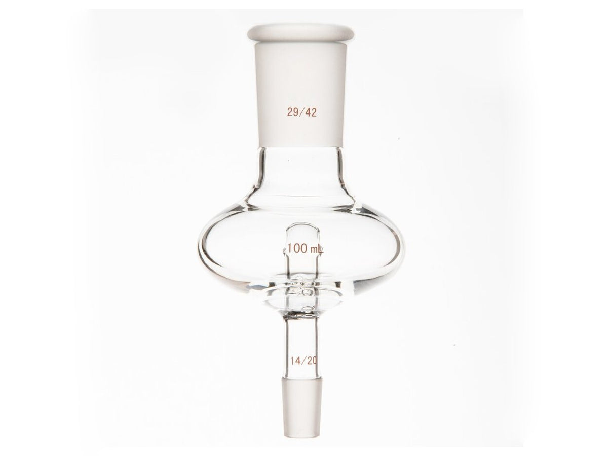 MSE PRO Flat Splash-Proof Balls, with Backflow Hole, Upper Mouth: 29/42, Lower Mouth: 14/20, 100mL - MSE Supplies LLC