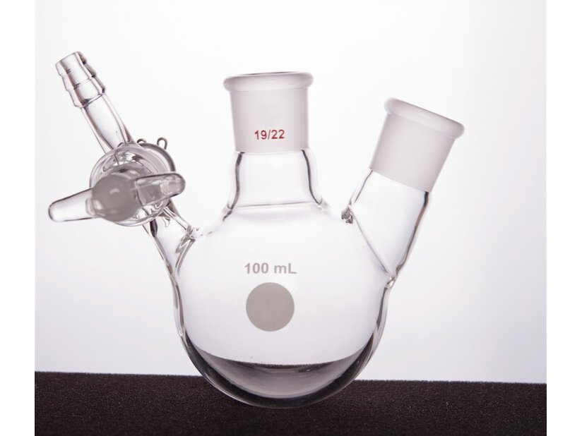 MSE PRO Glass Door Two-Mouth Reaction Bottle, Capacity: 100mL, Main Mouth: 19/22, Side Mouth: 19/22