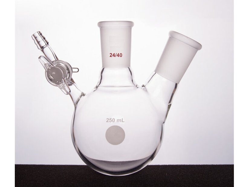 MSE PRO Glass Door Two-Mouth Reaction Bottle, Capacity: 250mL, Main Mouth: 24/40, Side Mouth: 24/40