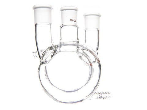 MSE PRO Jacketed All-Inclusive, Straight Three-Mouth Round Bottom Ball Bottle, Middle Grinding Mouth: 19/22, Side Grinding Mouth: 19/22, 100mL