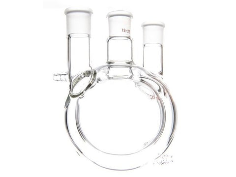MSE PRO Jacketed All-Inclusive, Straight Three-Mouth Round Bottom Ball Bottle, Middle Grinding Mouth: 19/22, Side Grinding Mouth: 19/22, 250mL