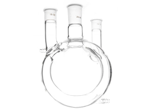 MSE PRO Jacketed All-Inclusive, Straight Three-Mouth Round Bottom Ball Bottle, Middle Grinding Mouth: 24/40, Side Grinding Mouth: 19/22, 500mL