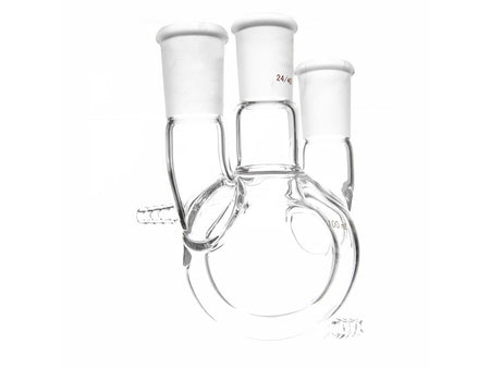 MSE PRO Jacketed All-Inclusive, Straight Three-Mouth Round Bottom Ball Bottle, Middle Grinding Mouth: 24/40, Side Grinding Mouth: 24/40, 100mL