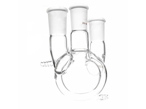 MSE PRO Jacketed All-Inclusive, Straight Three-Mouth Round Bottom Ball Bottle, Middle Grinding Mouth: 24/40, Side Grinding Mouth: 24/40, 100mL