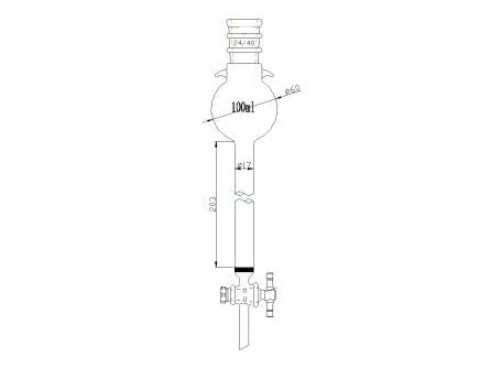 MSE PRO Reinforced port, with Hook, Sand Plate Chromatography Column, 24/40, φ17mm, Effective Length 203mm, Storage Ball Capacity 100mL