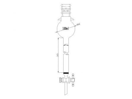 MSE PRO Reinforced port, with Hook, Sand Plate Chromatography Column, 24/40, φ17mm, Effective Length 305mm, Storage Ball Capacity 100mL