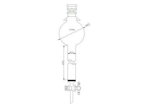 MSE PRO Reinforced port, with Hook, Sand Plate Chromatography Column, 24/40, φ26mm, Effective Length 203mm, Storage Ball Capacity 250mL
