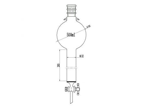 MSE PRO Reinforced port, with Hook, Sand Plate Chromatography Column, 24/40, φ32mm, Effective Length 203mm, Storage Ball Capacity 500mL