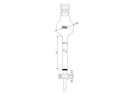 MSE PRO Reinforced Port, with Sand Plate Storage Ball Chromatography Column, 24/40, φ17mm, Effective Length 305mm, Storage Ball Capacity 100mL