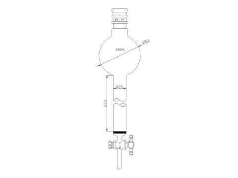 MSE PRO Reinforced Port, with Sand Plate Storage Ball Chromatography Column, 24/40, φ26mm, Effective Length 203mm, Storage Ball Capacity 250mL