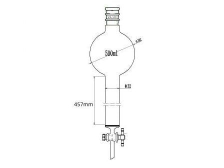 MSE PRO Reinforced Port, with Sand Plate Storage Ball Chromatography Column, 24/40, φ32mm, Effective Length 457mm, Storage Ball Capacity 500mL