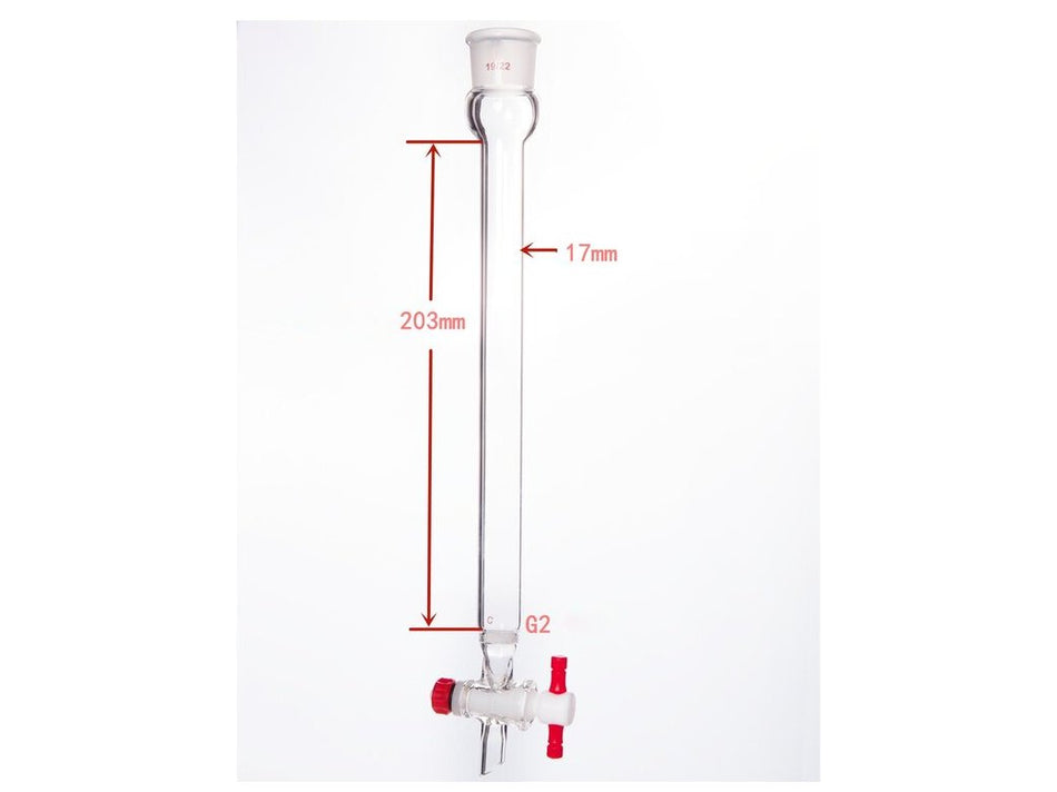 MSE PRO Sand Plate Chromatography Column, φ17mm, Effective Length 203mm, Gate Aperture: 2mm, 19/22 - MSE Supplies LLC
