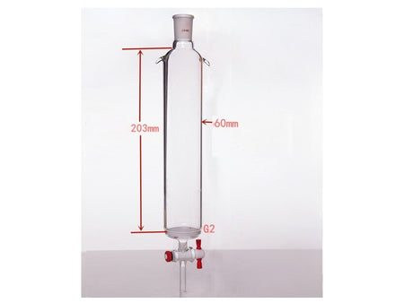 MSE PRO Sand Plate Chromatography Column with Ears, φ60mm, Effective Length 203mm, Gate Aperture: 4mm, 24/40