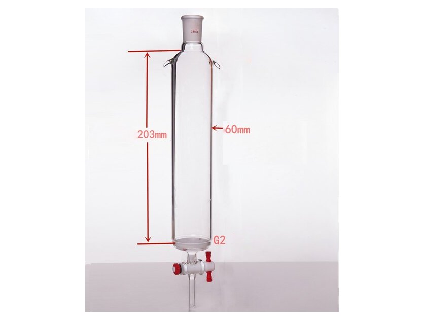 MSE PRO Sand Plate Chromatography Column with Ears, φ60mm, Effective Length 203mm, Gate Aperture: 4mm, 24/40