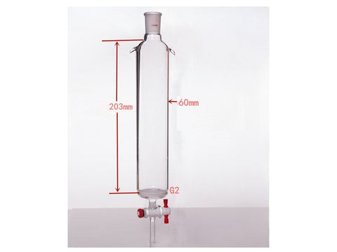 MSE PRO Sand Plate Chromatography Column with Ears, φ60mm, Effective Length 203mm, Gate Aperture: 4mm, 24/40