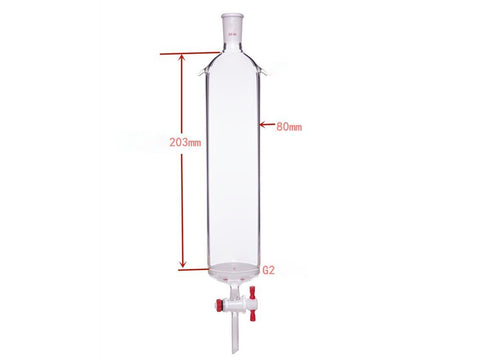 MSE PRO Sand Plate Chromatography Column with Ears, φ80mm, Effective Length 203mm, Gate Aperture: 4mm, 24/40