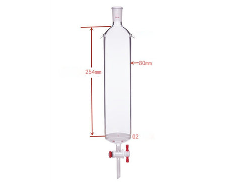 MSE PRO Sand Plate Chromatography Column with Ears, φ80mm, Effective Length 254mm, Gate Aperture: 4mm, 24/40