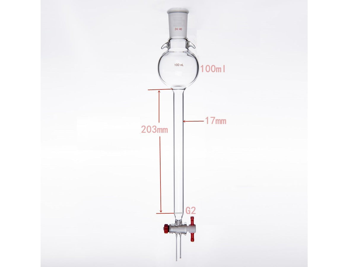 MSE PRO Sand Plate Chromatography Column with Hook, 24/40, φ17mm, Effective Length 203mm, Storage Ball Capacity 100mL