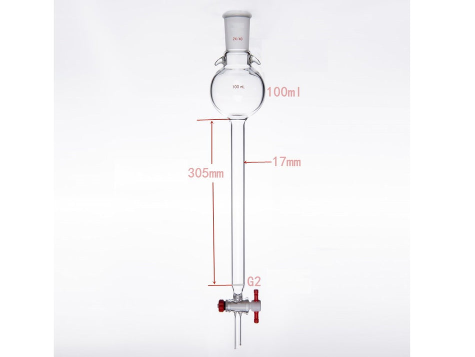 MSE PRO Sand Plate Chromatography Column with Hook, 24/40, φ17mm, Effective Length 305mm, Storage Ball Capacity 100mL