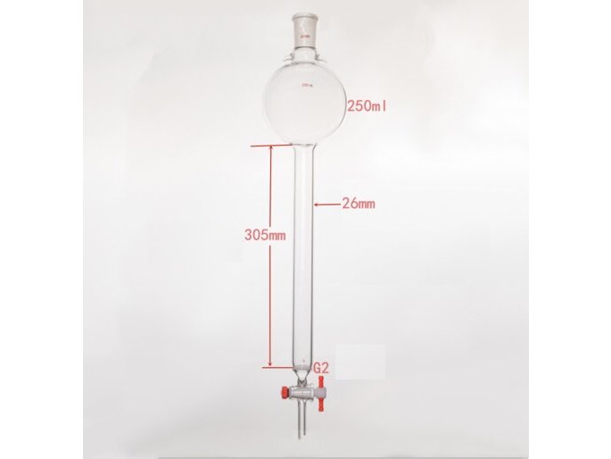 MSE PRO Sand Plate Chromatography Column with Hook, 24/40, φ26mm, Effective Length 305mm, Storage Ball Capacity 250mL - MSE Supplies LLC