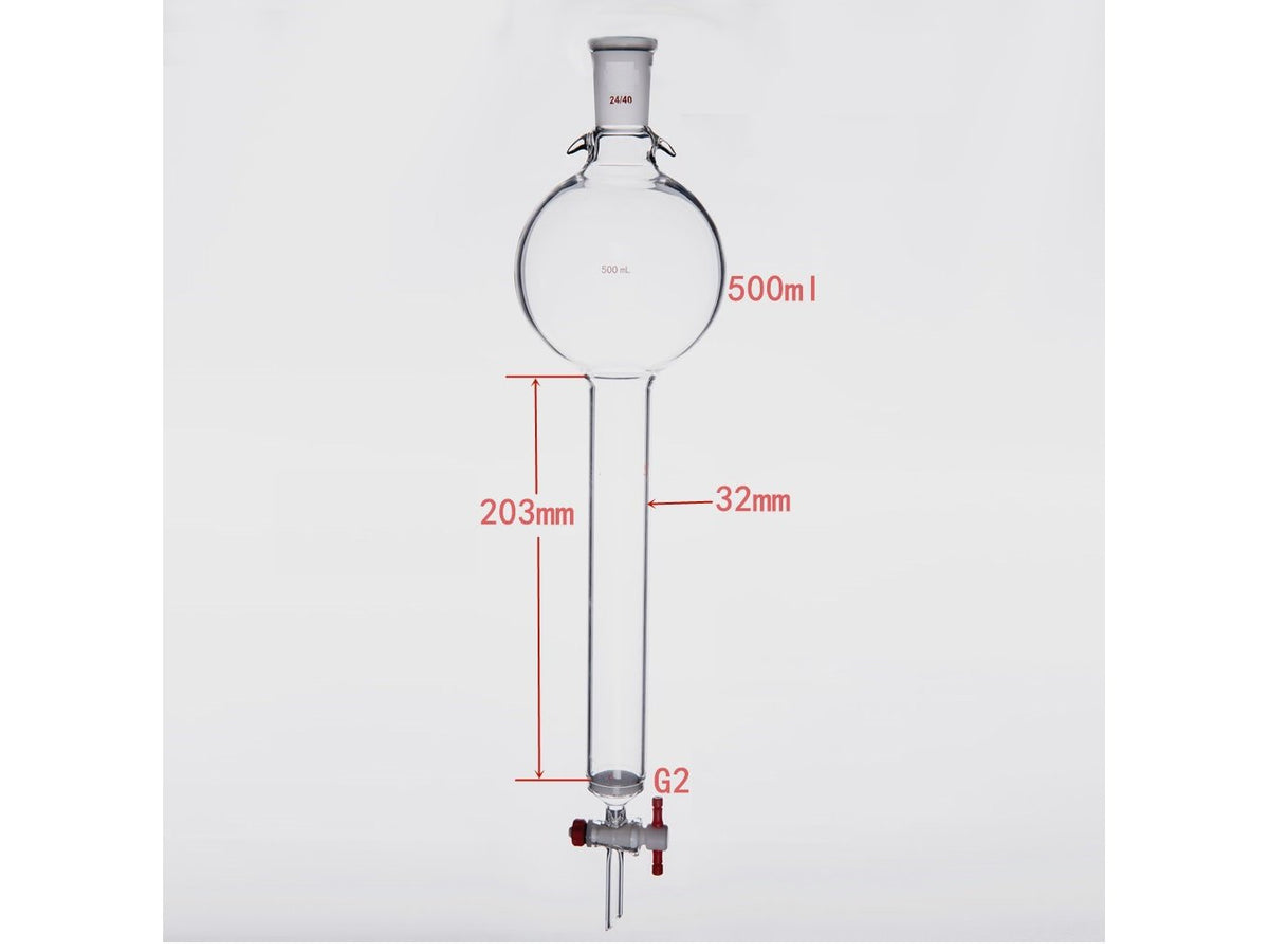 MSE PRO Sand Plate Chromatography Column with Hook, 24/40, φ32mm, Effective Length 203mm, Storage Ball Capacity 500mL