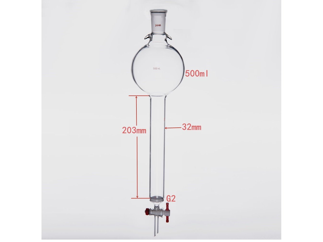 MSE PRO Sand Plate Chromatography Column with Hook, 24/40, φ32mm, Effective Length 203mm, Storage Ball Capacity 500mL