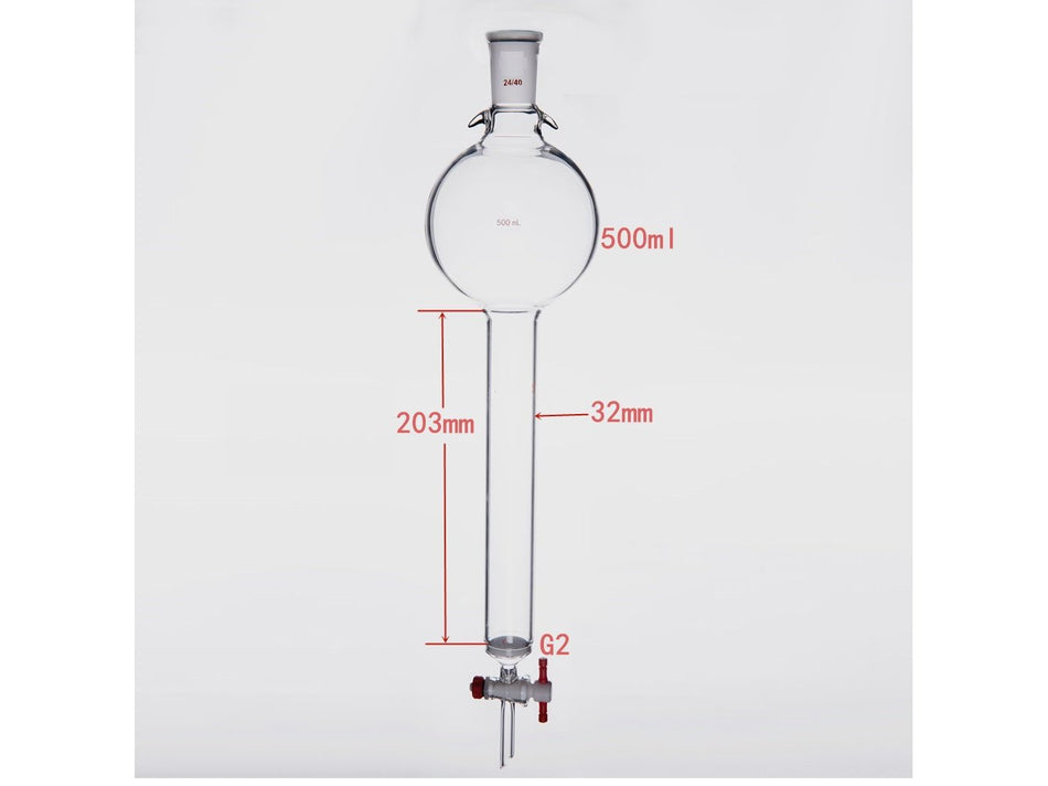 MSE PRO Sand Plate Chromatography Column with Hook, 24/40, φ32mm, Effective Length 203mm, Storage Ball Capacity 500mL