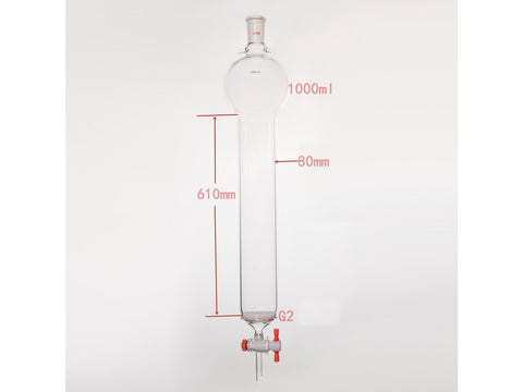 MSE PRO Sand Plate Chromatography Column with Hook, 24/40, φ80mm, Effective Length 610mm, Storage Ball Capacity 1000mL - MSE Supplies LLC