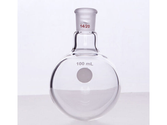 MSE PRO Single Neck Round Bottom Ball Bottle, Thick Wall High Strength, Grinding Mouth: 14/20, 100mL