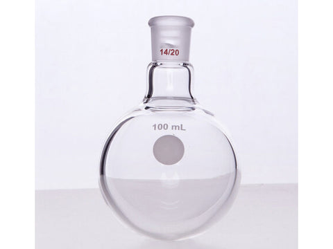 MSE PRO Single Neck Round Bottom Ball Bottle, Thick Wall High Strength, Grinding Mouth: 14/20, 100mL