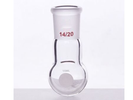 MSE PRO Single Neck Round Bottom Ball Bottle, Thick Wall High Strength, Grinding Mouth: 14/20, 15mL