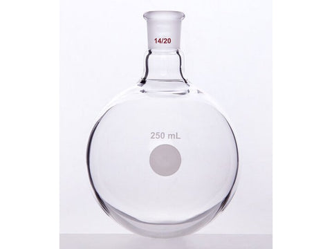 MSE PRO Single Neck Round Bottom Ball Bottle, Thick Wall High Strength, Grinding Mouth: 14/20, 250mL