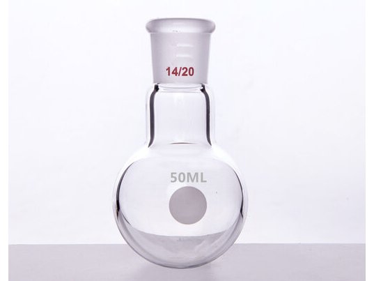 MSE PRO Single Neck Round Bottom Ball Bottle, Thick Wall High Strength, Grinding Mouth: 14/20, 50mL