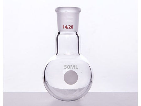MSE PRO Single Neck Round Bottom Ball Bottle, Thick Wall High Strength, Grinding Mouth: 14/20, 50mL