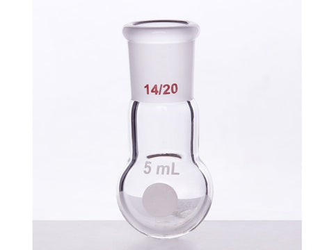 MSE PRO Single Neck Round Bottom Ball Bottle, Thick Wall High Strength, Grinding Mouth: 14/20, 5mL
