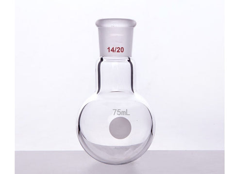 MSE PRO Single Neck Round Bottom Ball Bottle, Thick Wall High Strength, Grinding Mouth: 14/20, 75mL