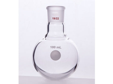 MSE PRO Single Neck Round Bottom Ball Bottle, Thick Wall High Strength, Grinding Mouth: 19/22, 100mL