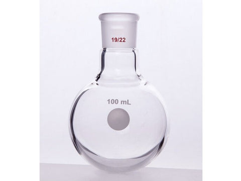 MSE PRO Single Neck Round Bottom Ball Bottle, Thick Wall High Strength, Grinding Mouth: 19/22, 100mL